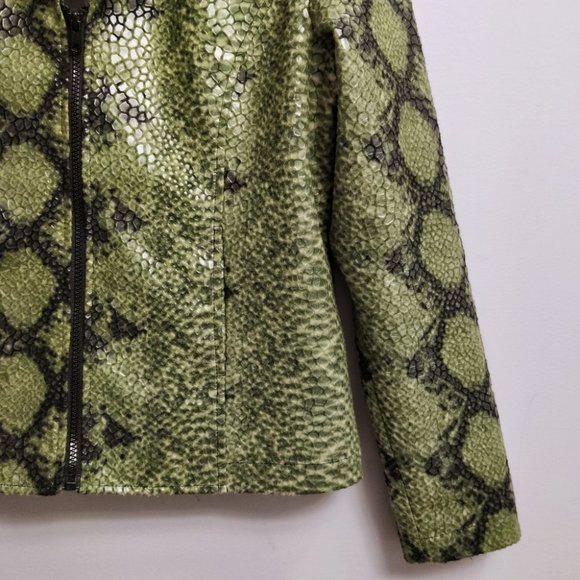Selene Sport Green Faux Leather Snakeskin Zip Up Jacket Size Medium - Picture 4 of 12